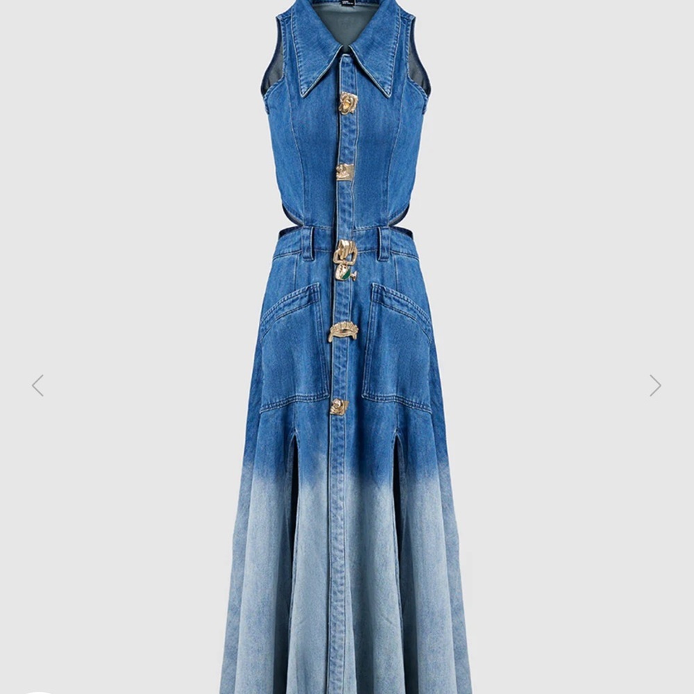 Worn Once! In pristine condition Urban Revivo Gradient Cut Out Denim Dress XXL - Picture 5 of 9